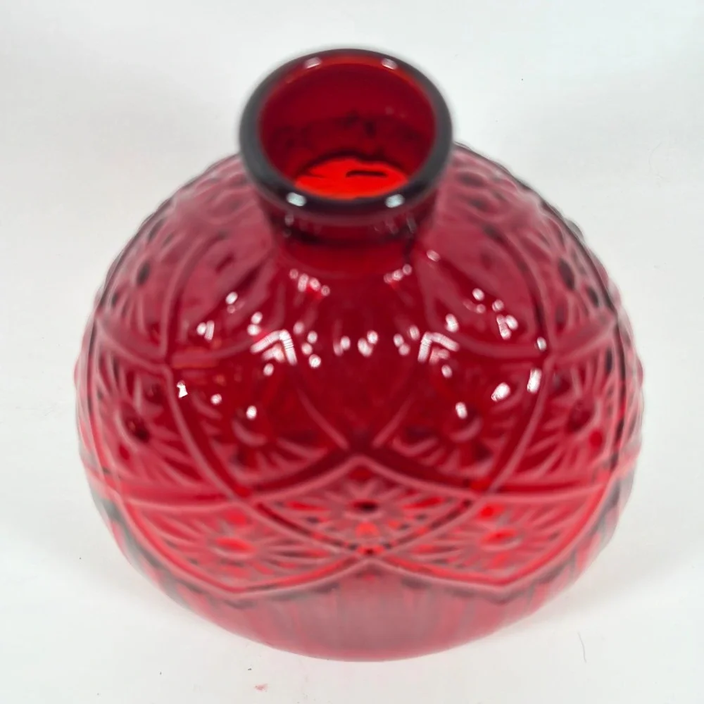Vintage MMA Ruby Red Glass Daisy button Small Flask Vase Metropolitan Museum Art